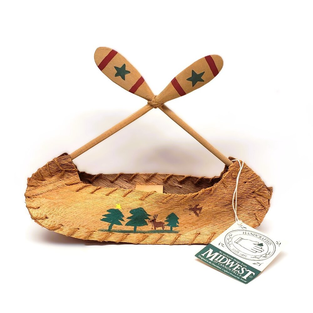 Midwest of Cannon Falls Canoe Lake House Decor Wood Painted Deer Trees 9.5" x 7"